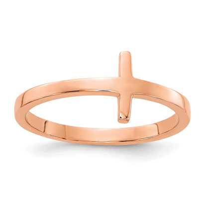 14k Rose Gold Sideways Cross Ring