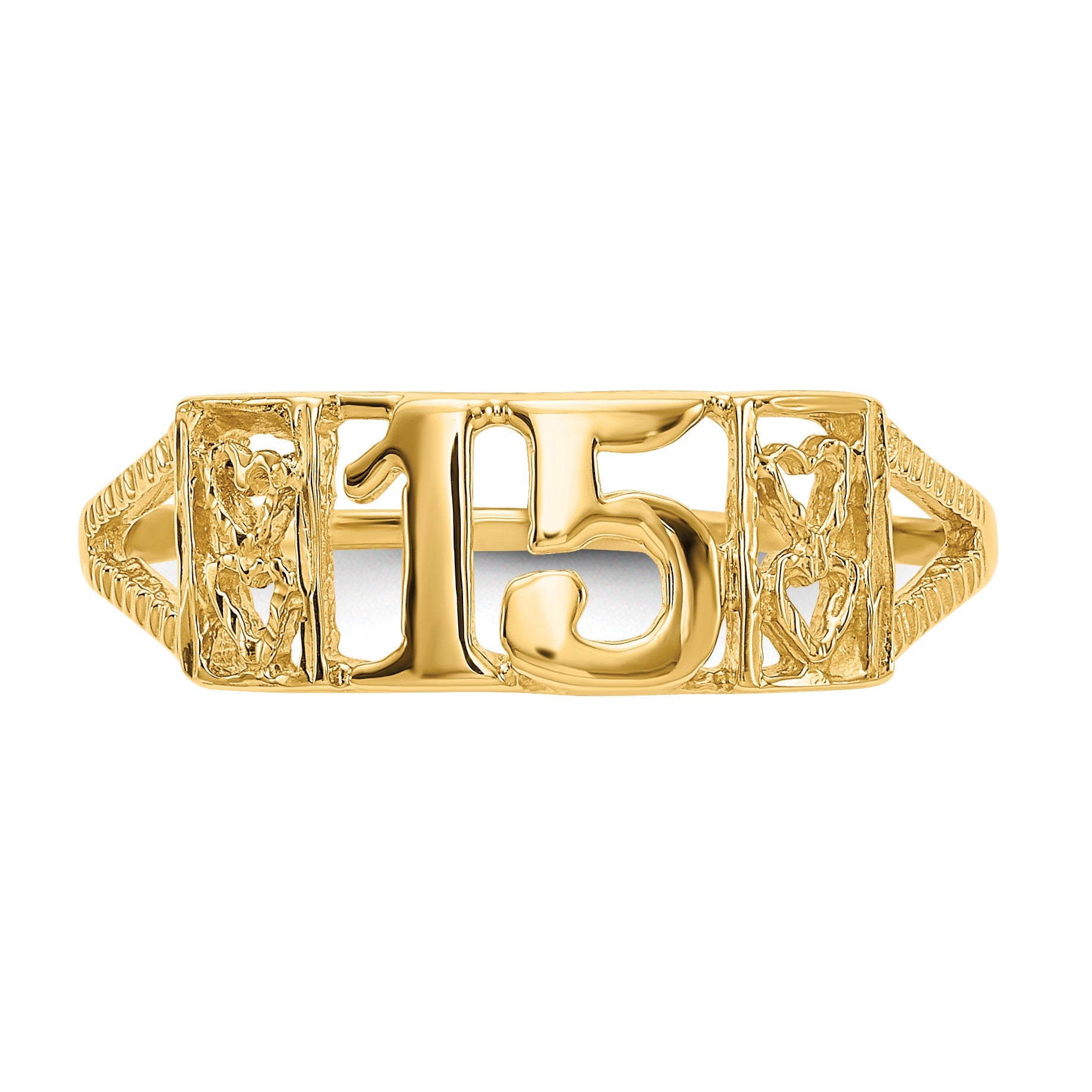 14K Quinceanera 15 with Hearts Ring