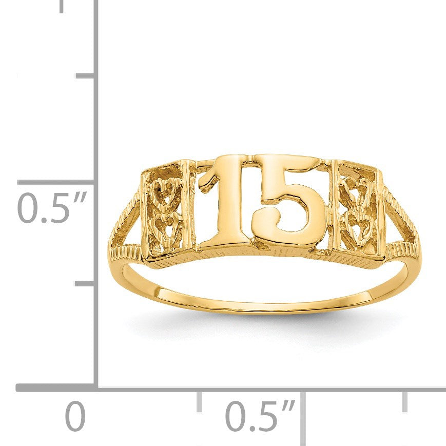 14K Quinceanera 15 with Hearts Ring