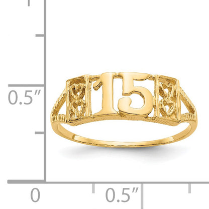 14K Quinceanera 15 with Hearts Ring