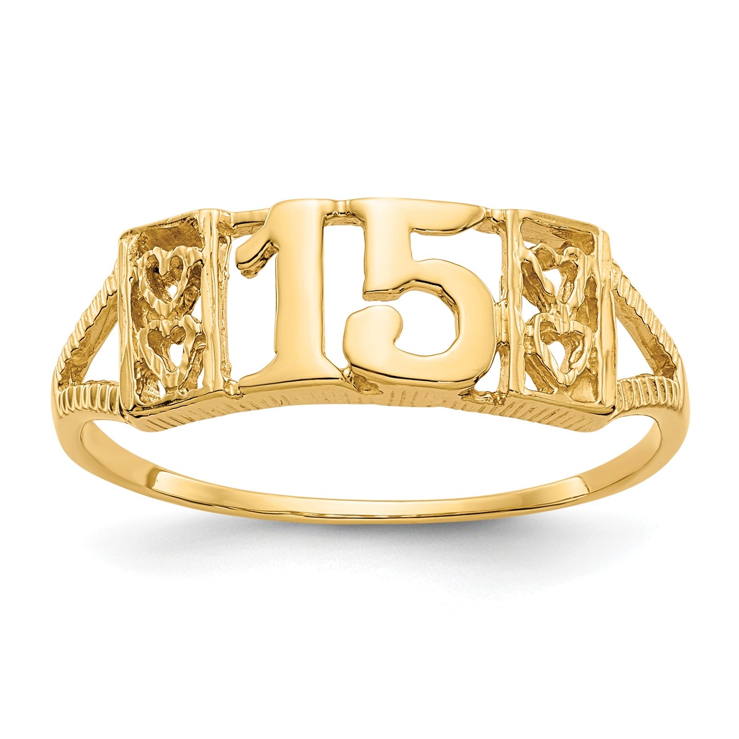 14K Quinceanera 15 with Hearts Ring