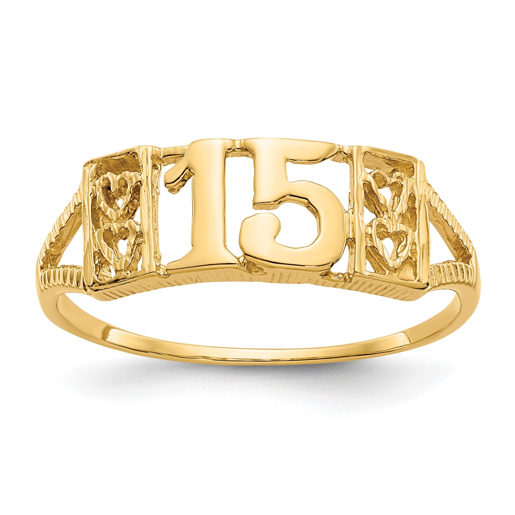 14K Quinceanera 15 with Hearts Ring