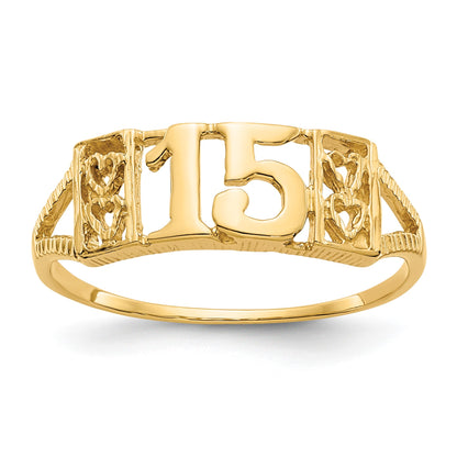 14K Quinceanera 15 with Hearts Ring