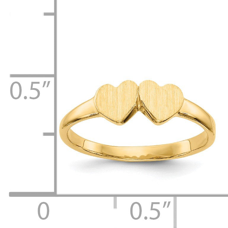 14k 9.0x5.0mm Closed Back Size 3 Childs Double Heart Signet Ring
