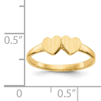 14k 9.0x5.0mm Closed Back Size 3 Childs Double Heart Signet Ring