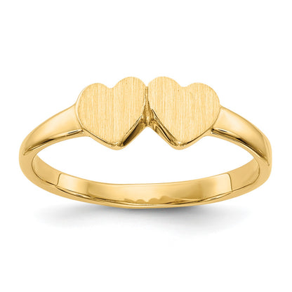 14k 9.0x5.0mm Closed Back Size 3 Childs Double Heart Signet Ring