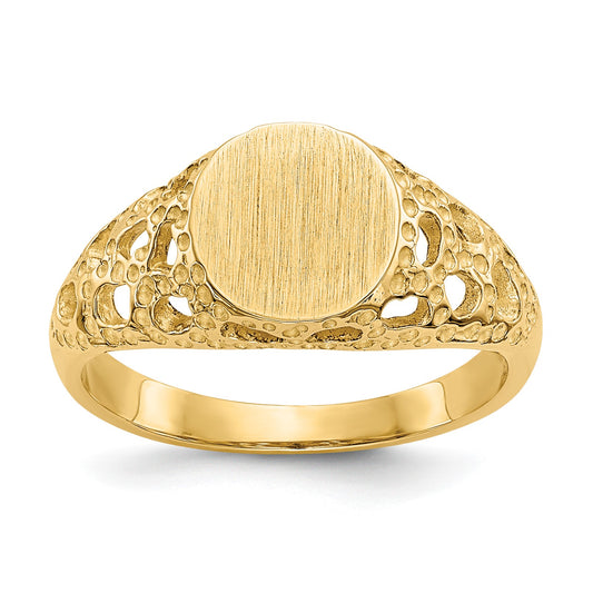 14k 7.5x7.5mm Open Back Size 4 Childs Round Filigree Signet Ring