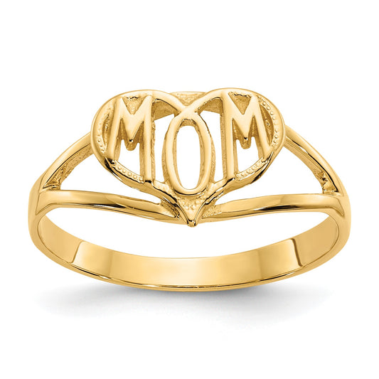14k Polished MOM in Heart Ring