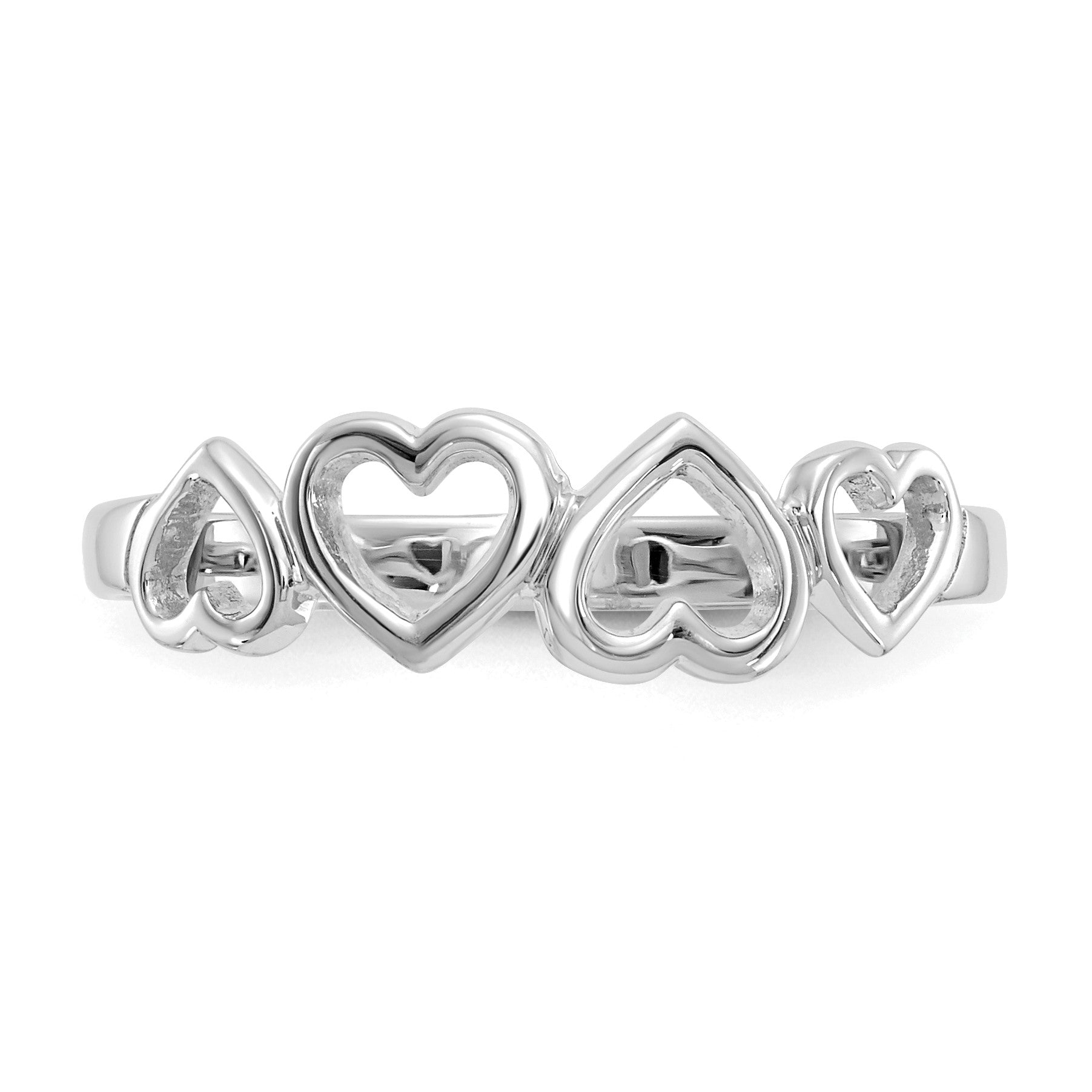 14K White Gold Hearts Ring