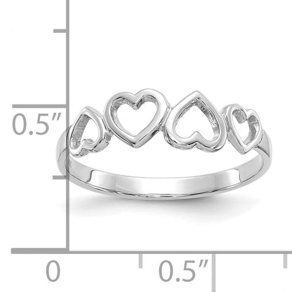 14K White Gold Hearts Ring