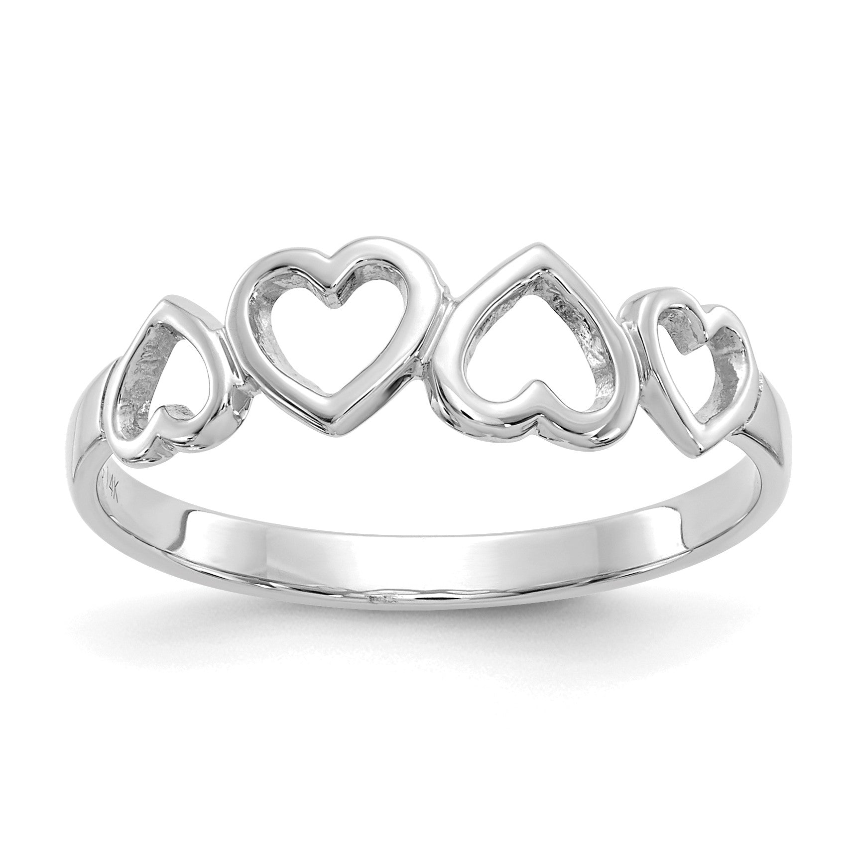 14K White Gold Hearts Ring
