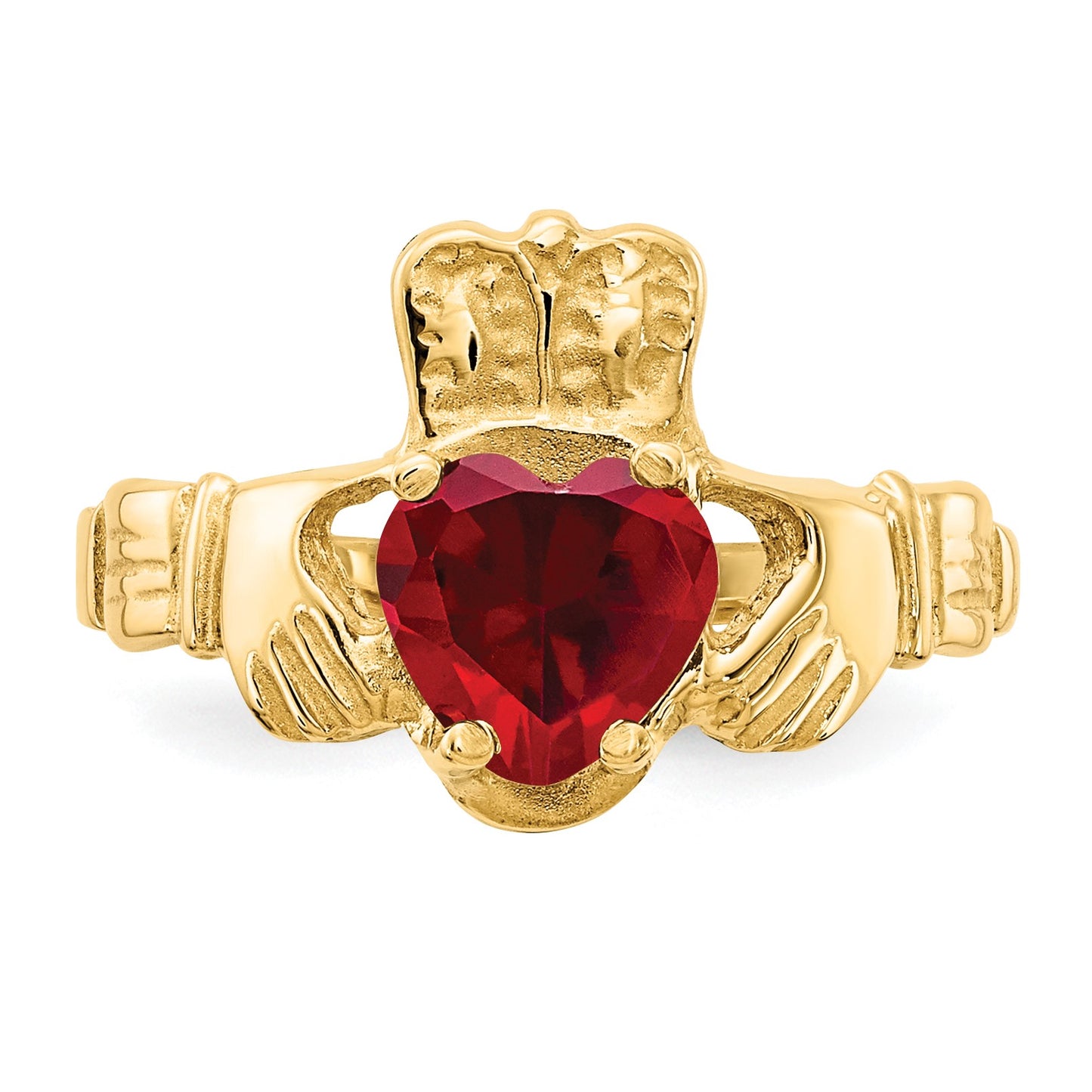 14k January CZ Heart Birthstone Claddagh Ring