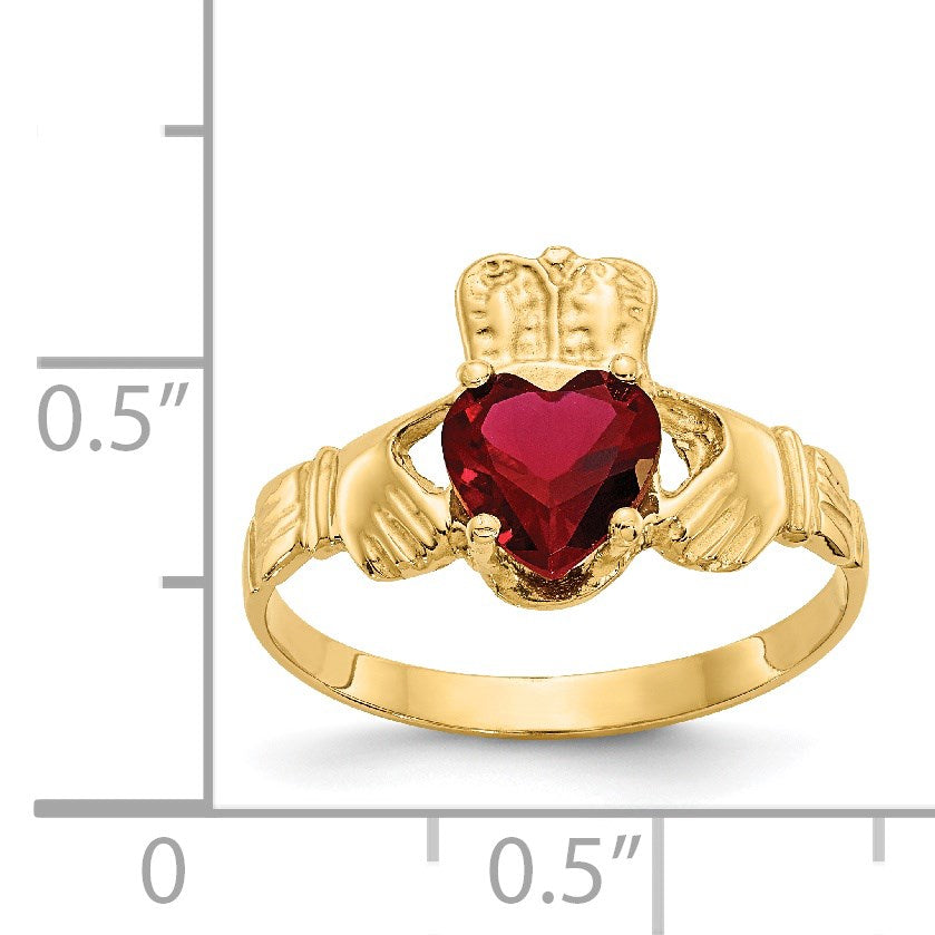 14k January CZ Heart Birthstone Claddagh Ring