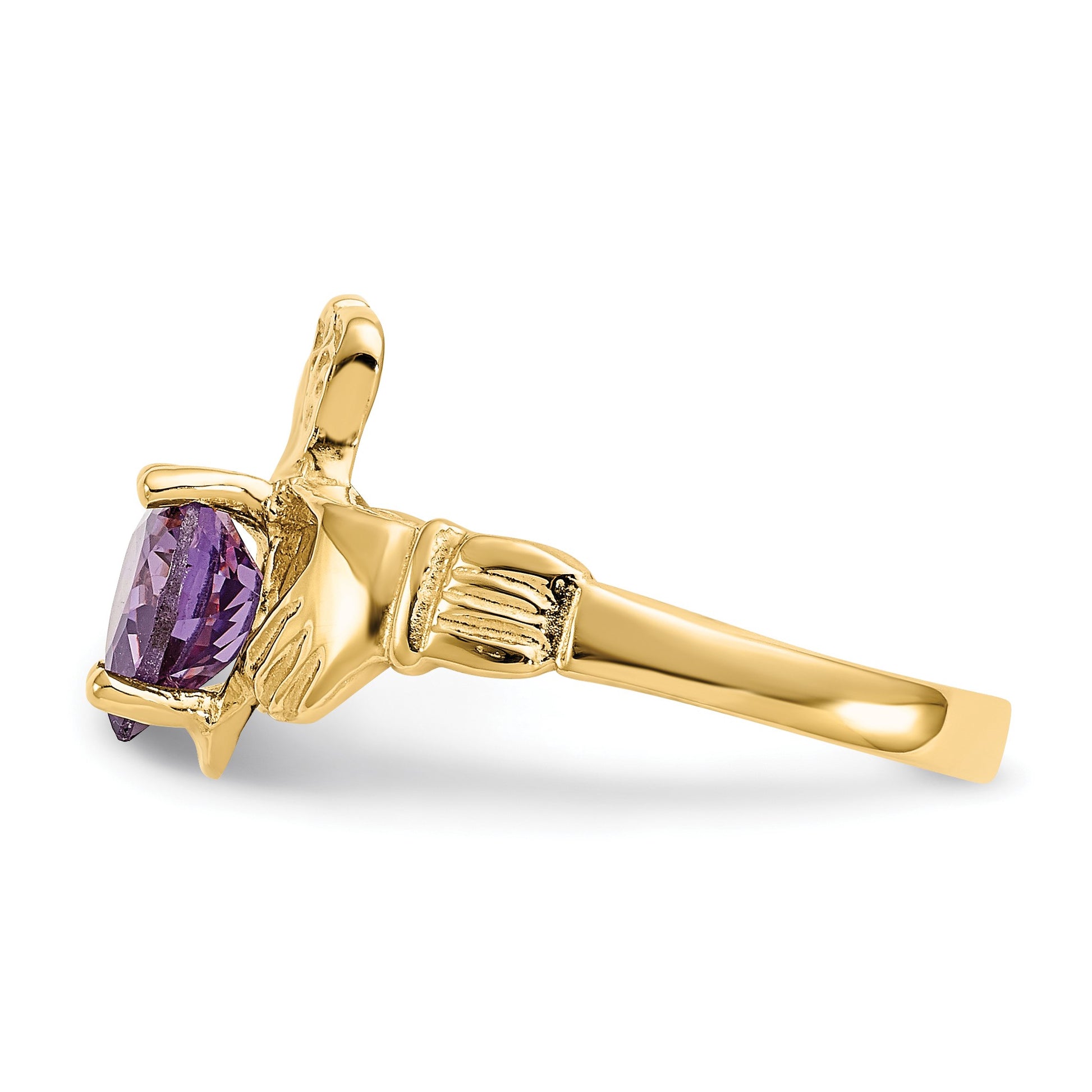 14k February CZ Heart Birthstone Claddagh Ring