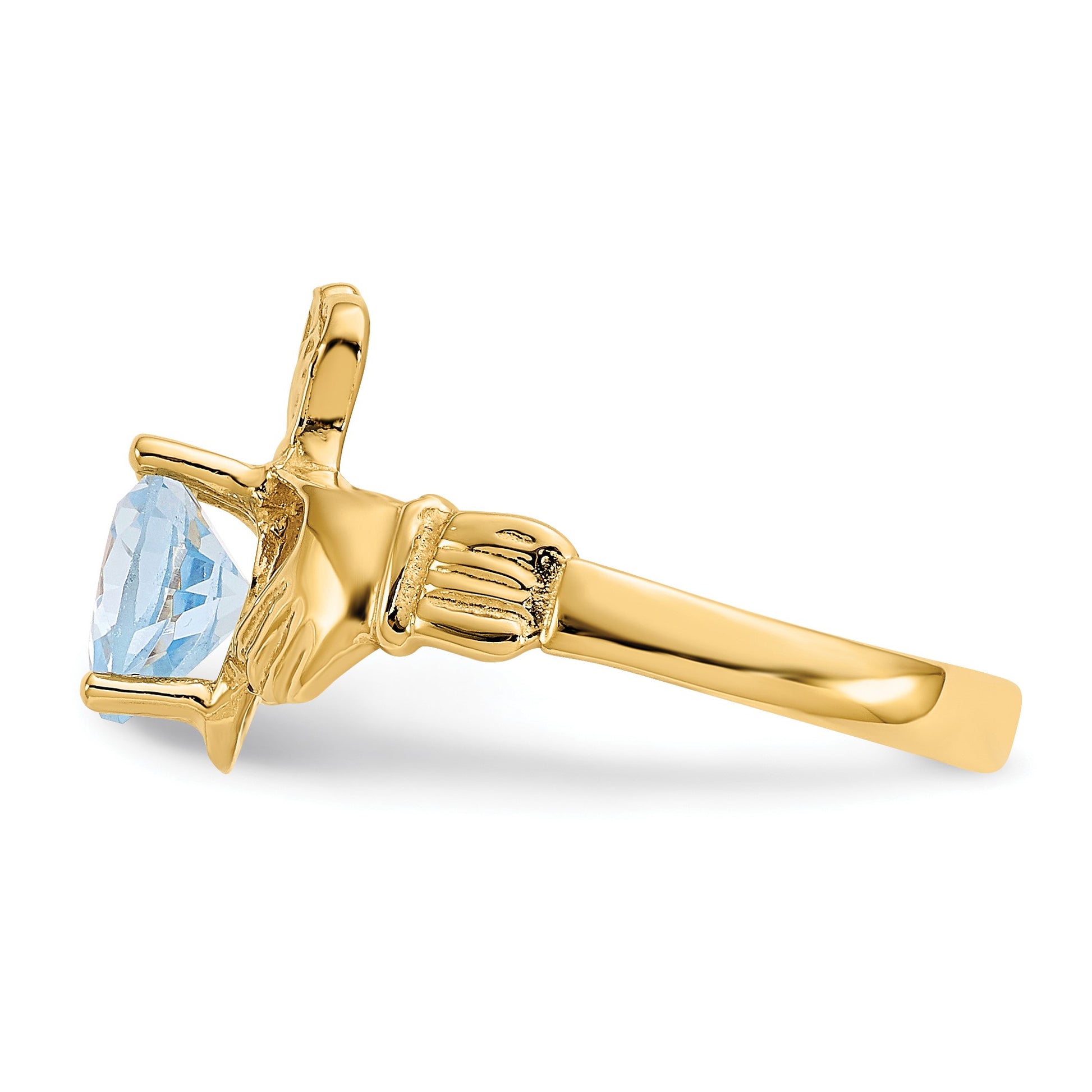14k March CZ Heart Birthstone Claddagh Ring