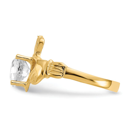 14k April CZ Heart Birthstone Claddagh Ring