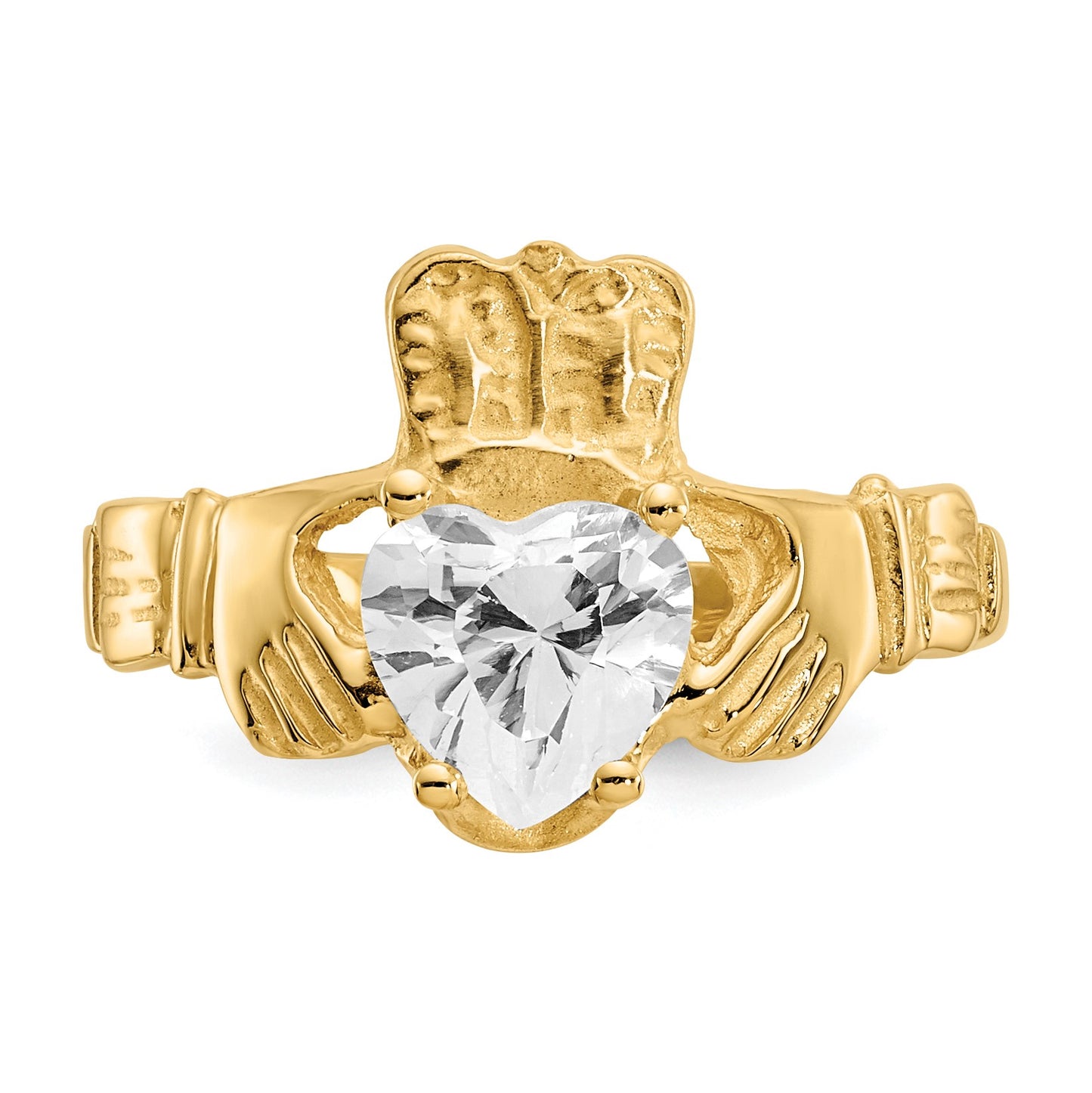 14k April CZ Heart Birthstone Claddagh Ring