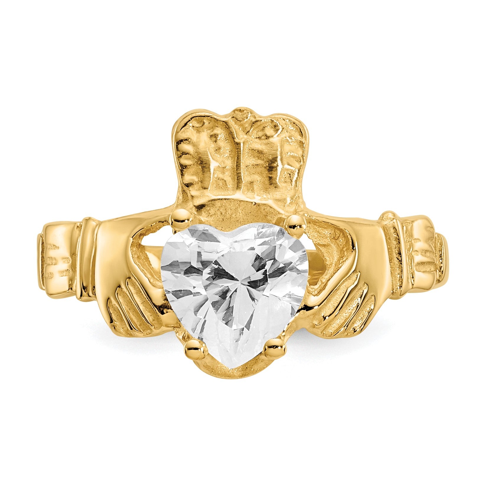 14k April CZ Heart Birthstone Claddagh Ring