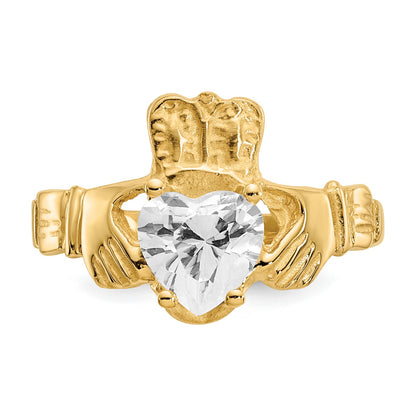 14k April CZ Heart Birthstone Claddagh Ring