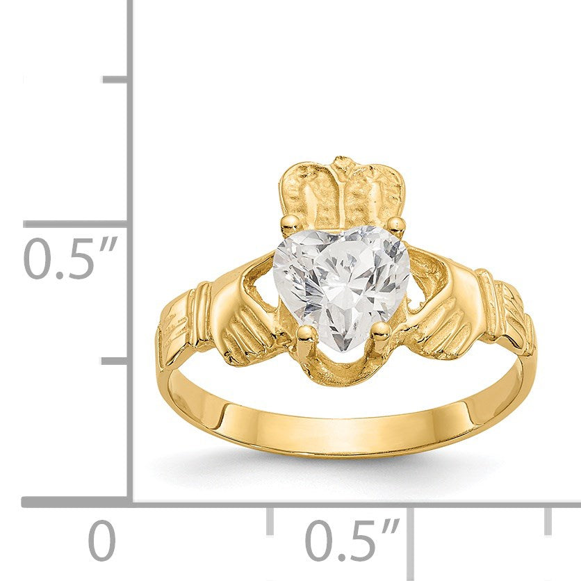 14k April CZ Heart Birthstone Claddagh Ring