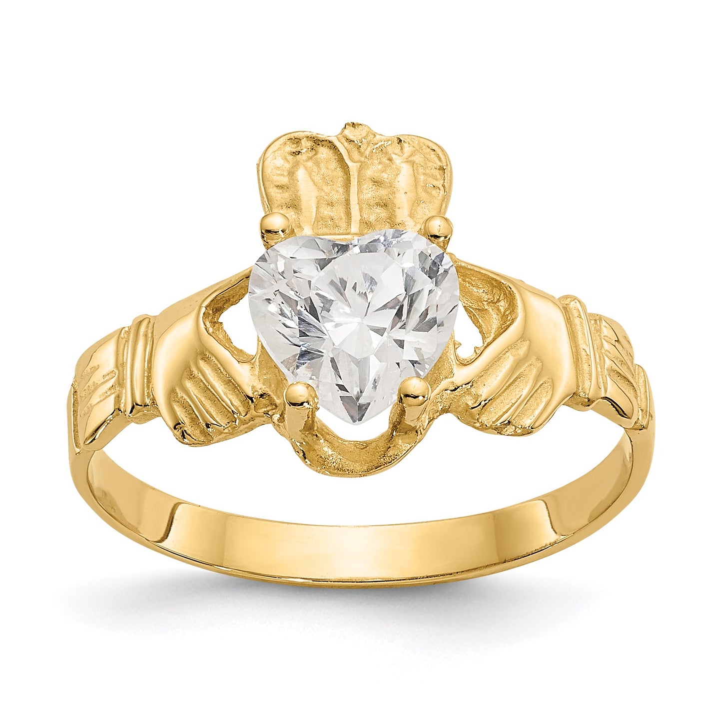 14k April CZ Heart Birthstone Claddagh Ring
