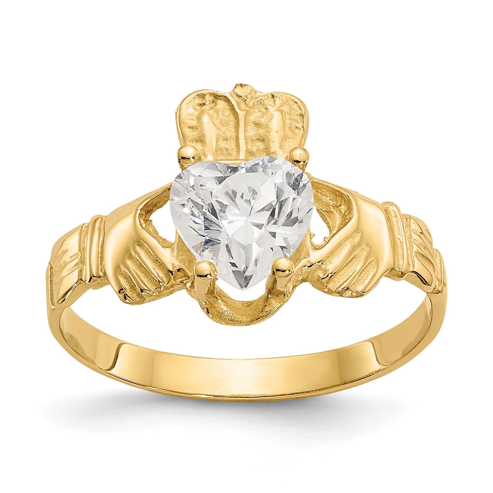 14k April CZ Heart Birthstone Claddagh Ring