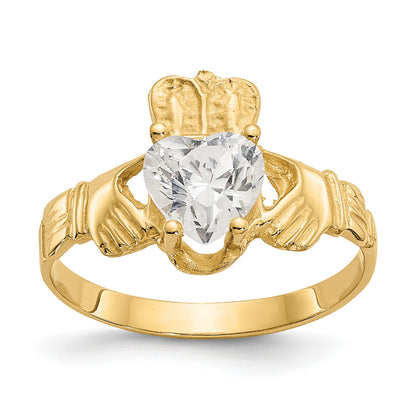 14k April CZ Heart Birthstone Claddagh Ring