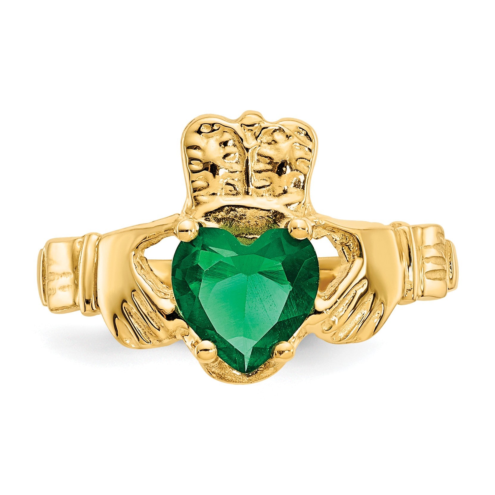 14k May CZ Heart Birthstone Claddagh Ring