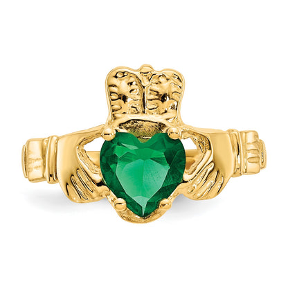 14k May CZ Heart Birthstone Claddagh Ring