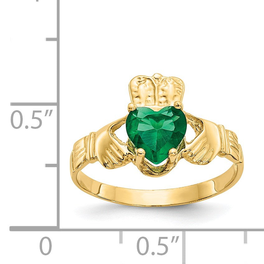 14k May CZ Heart Birthstone Claddagh Ring