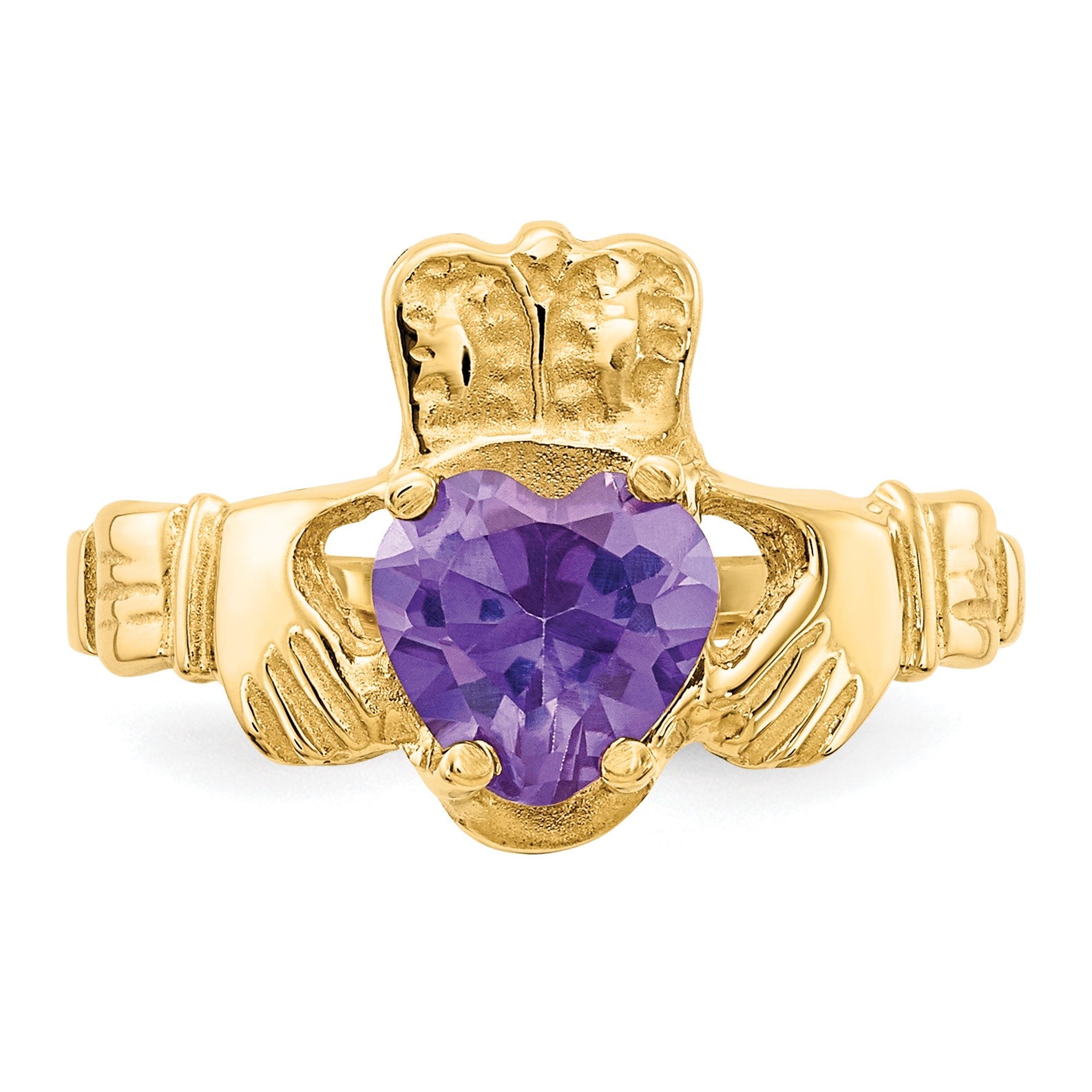 14k June CZ Heart Birthstone Claddagh Ring