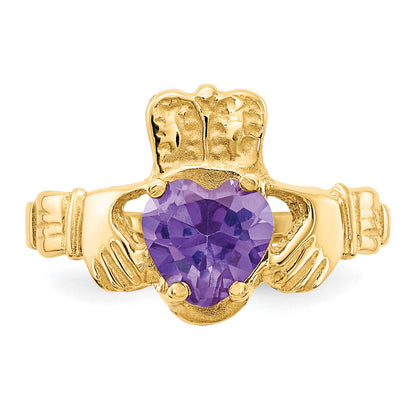 14k June CZ Heart Birthstone Claddagh Ring