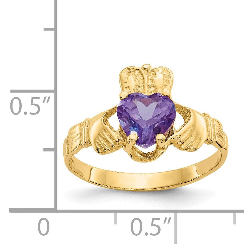 14k June CZ Heart Birthstone Claddagh Ring