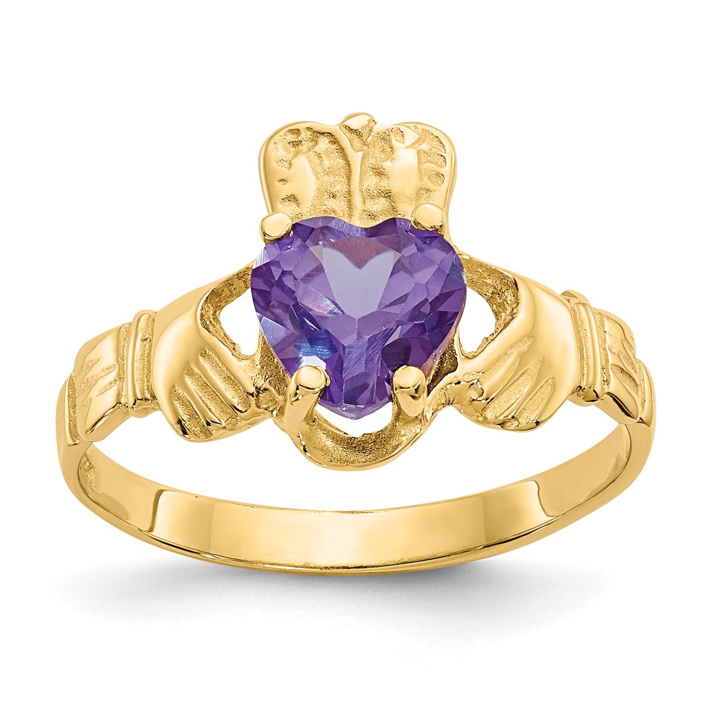 14k June CZ Heart Birthstone Claddagh Ring