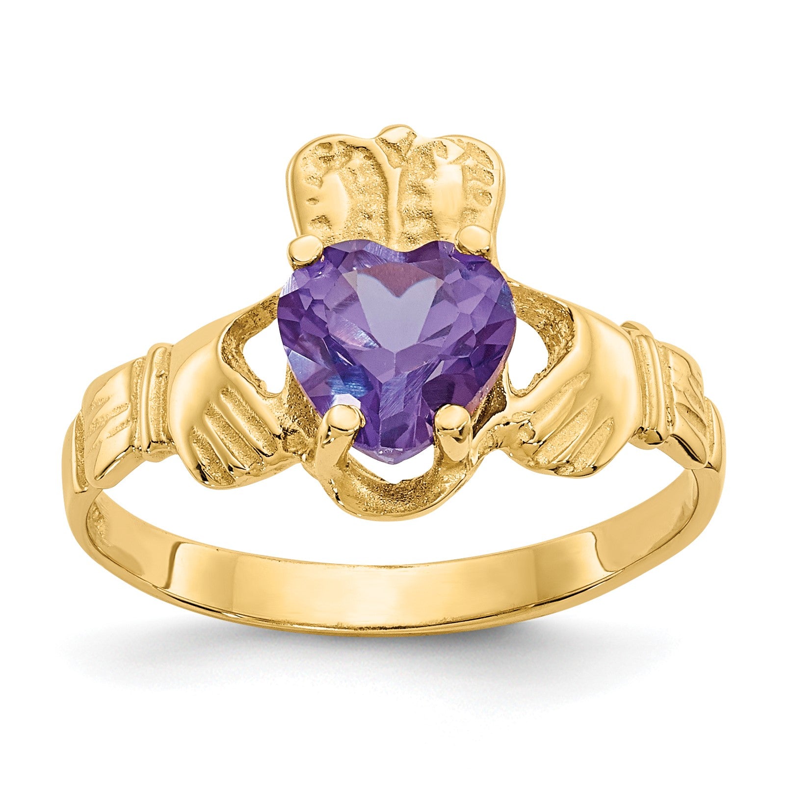 14k June CZ Heart Birthstone Claddagh Ring