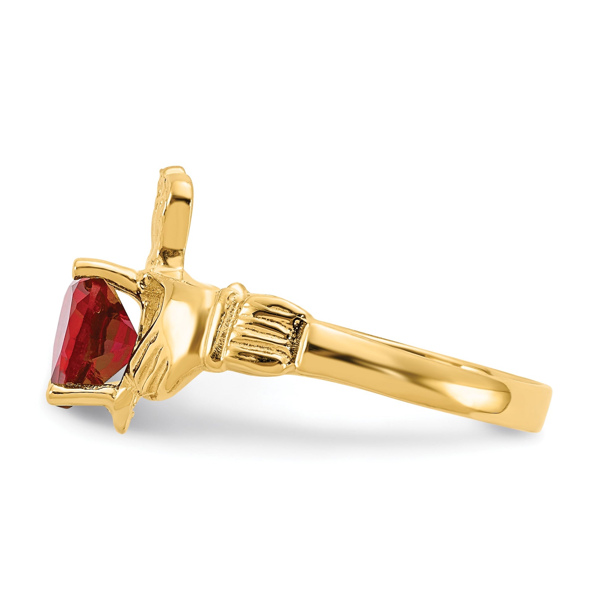 14k July CZ Heart Birthstone Claddagh Ring