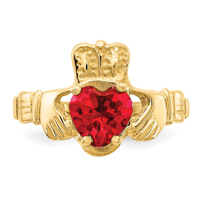 14k July CZ Heart Birthstone Claddagh Ring