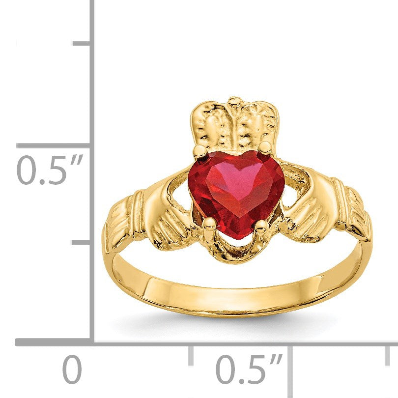 14k July CZ Heart Birthstone Claddagh Ring
