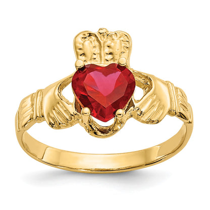 14k July CZ Heart Birthstone Claddagh Ring