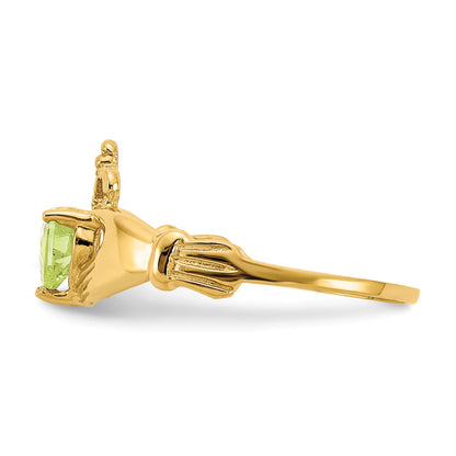 14k August CZ Heart Birthstone Claddagh Ring