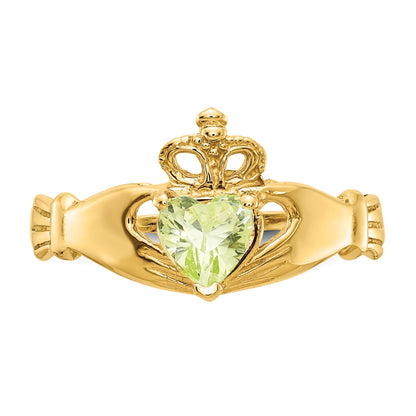 14k August CZ Heart Birthstone Claddagh Ring
