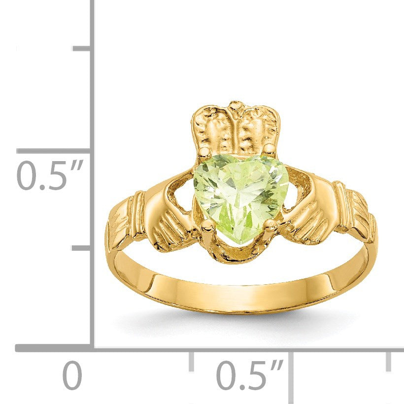 14k August CZ Heart Birthstone Claddagh Ring