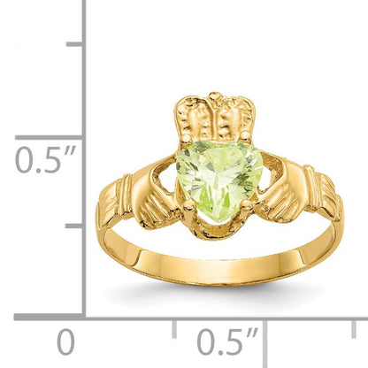 14k August CZ Heart Birthstone Claddagh Ring