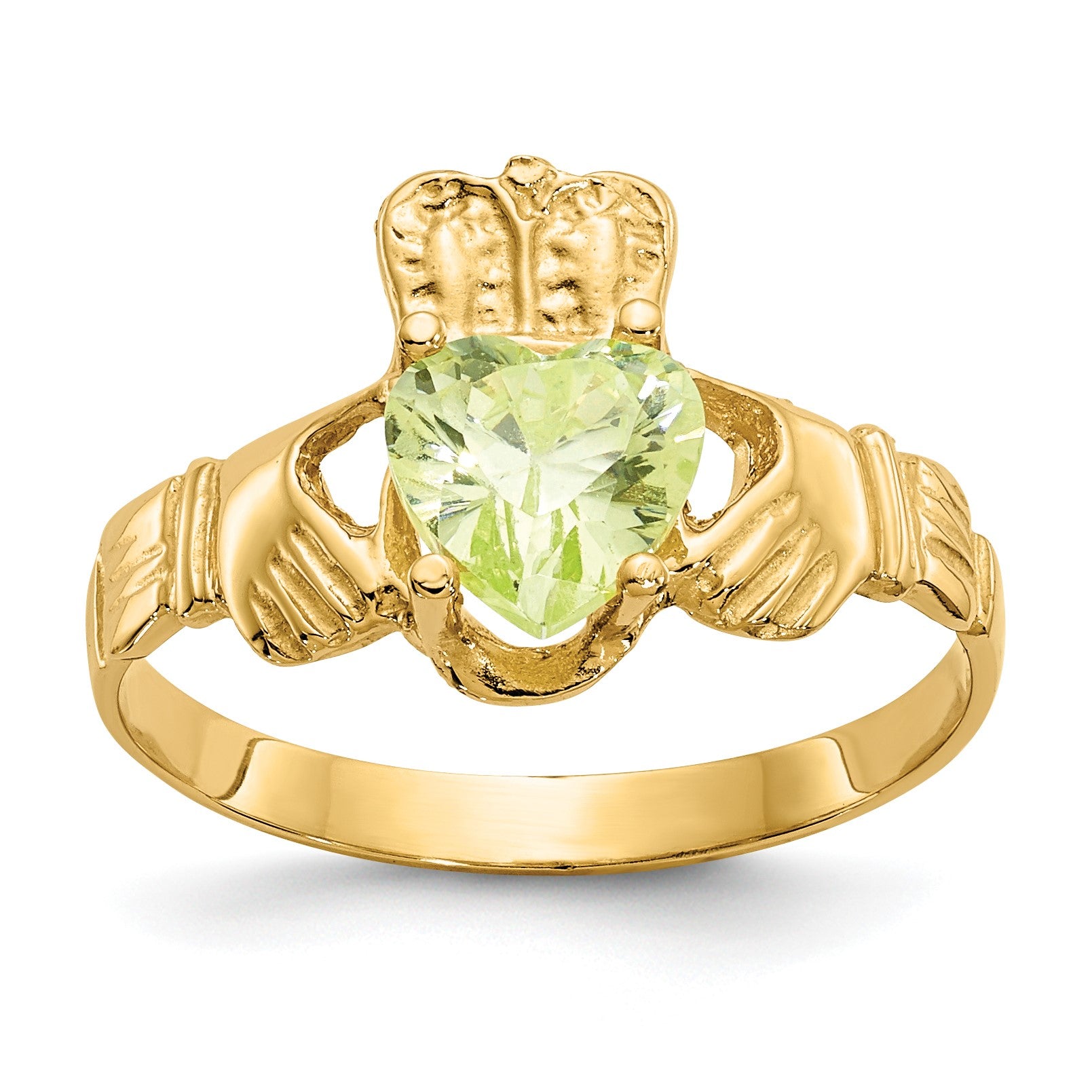 14k August CZ Heart Birthstone Claddagh Ring