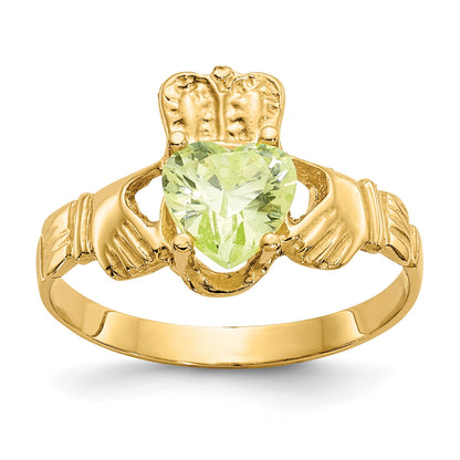 14k August CZ Heart Birthstone Claddagh Ring