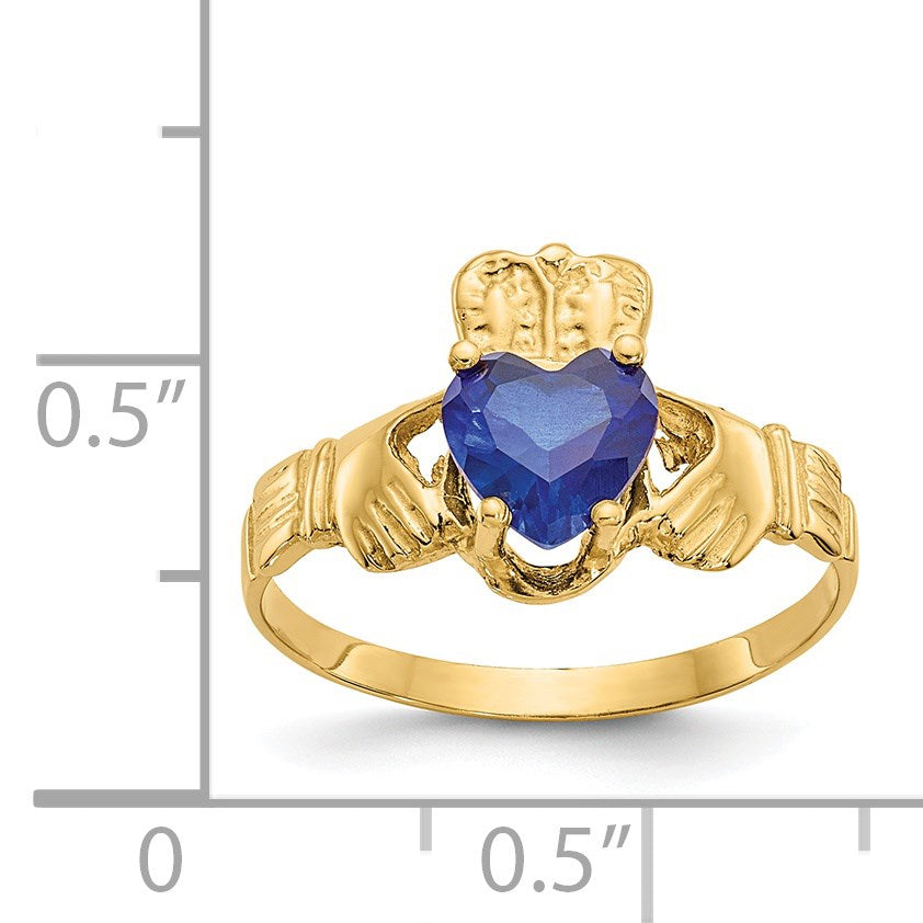 14k September CZ Heart Birthstone Claddagh Ring
