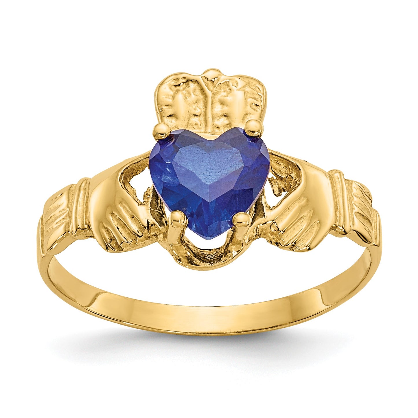 14k September CZ Heart Birthstone Claddagh Ring