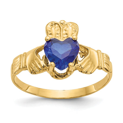 14k September CZ Heart Birthstone Claddagh Ring