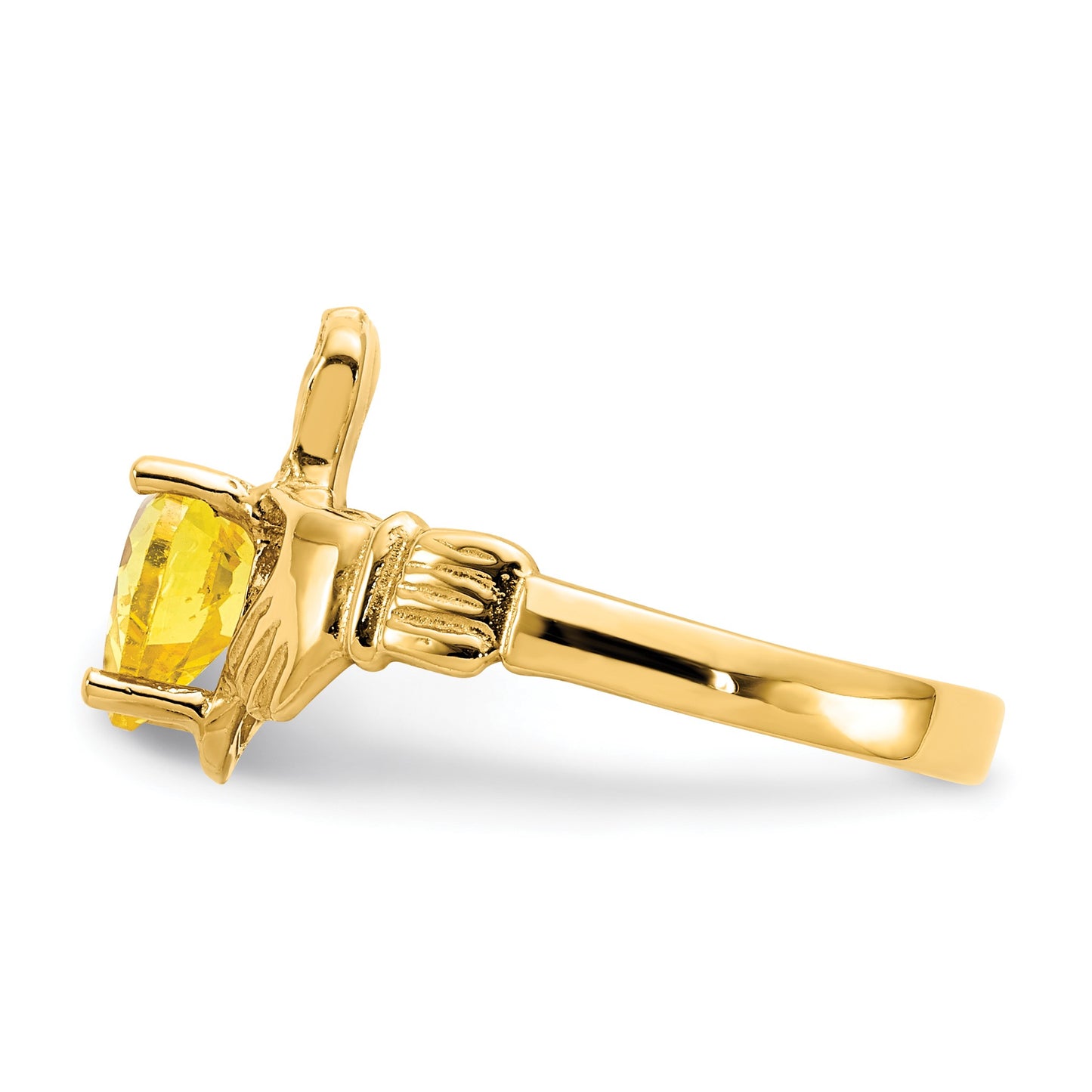 14k November CZ Heart Birthstone Claddagh Ring