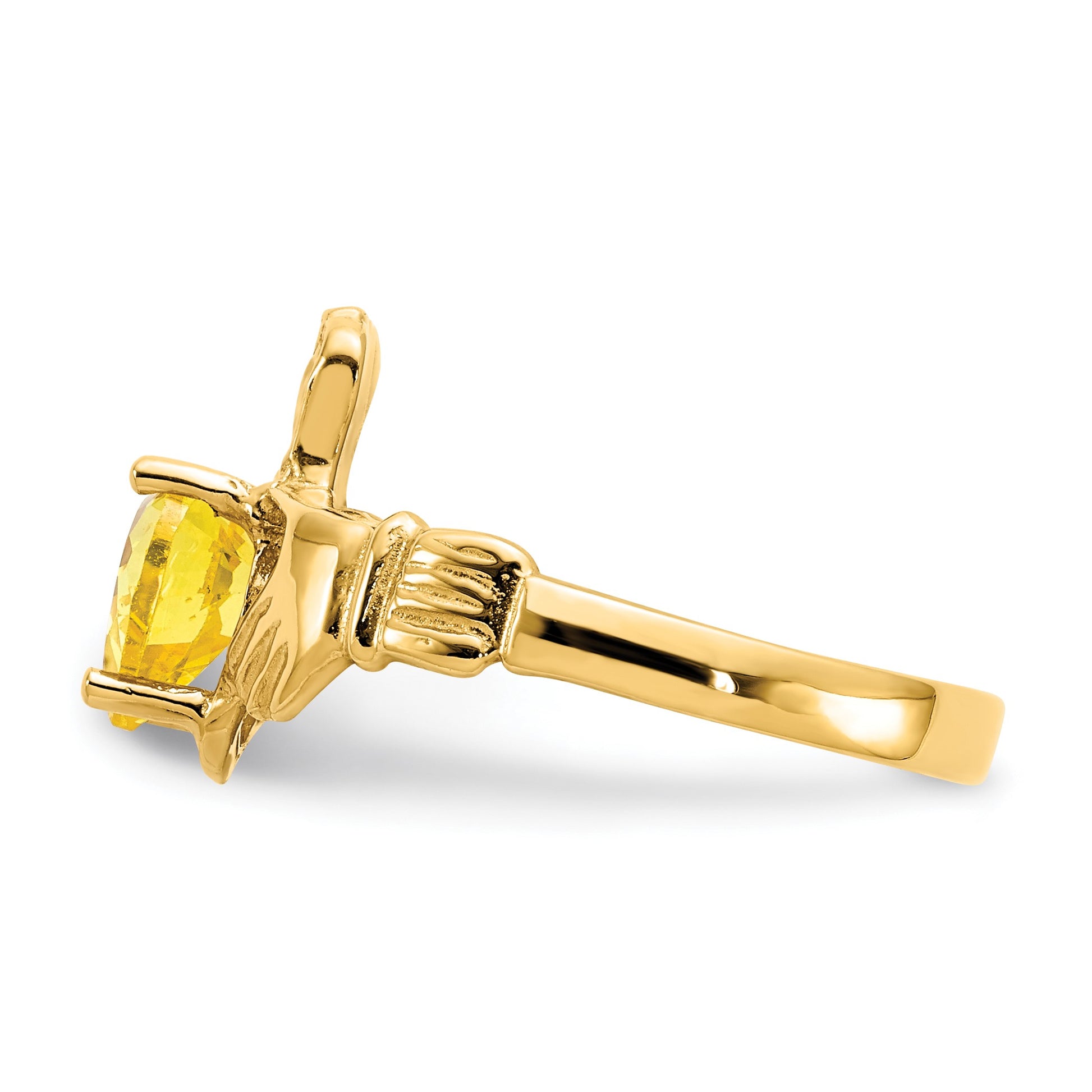 14k November CZ Heart Birthstone Claddagh Ring